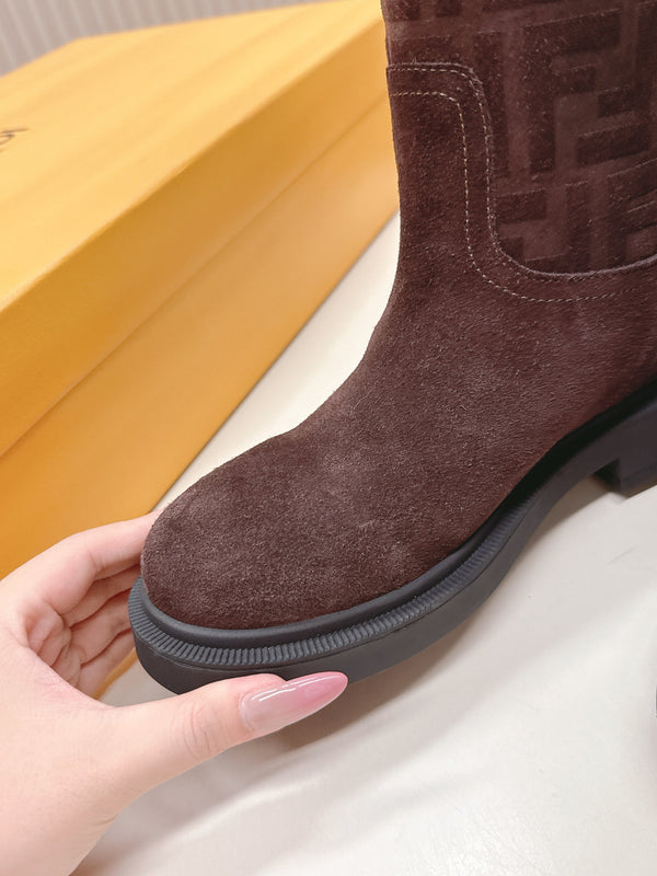 Fendi 25 High Boots Deep Chocolate Brown Suede 500940