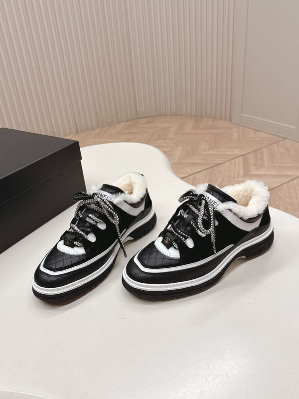 CC 25B Panda Sneakers Black White Fur Leather 542366