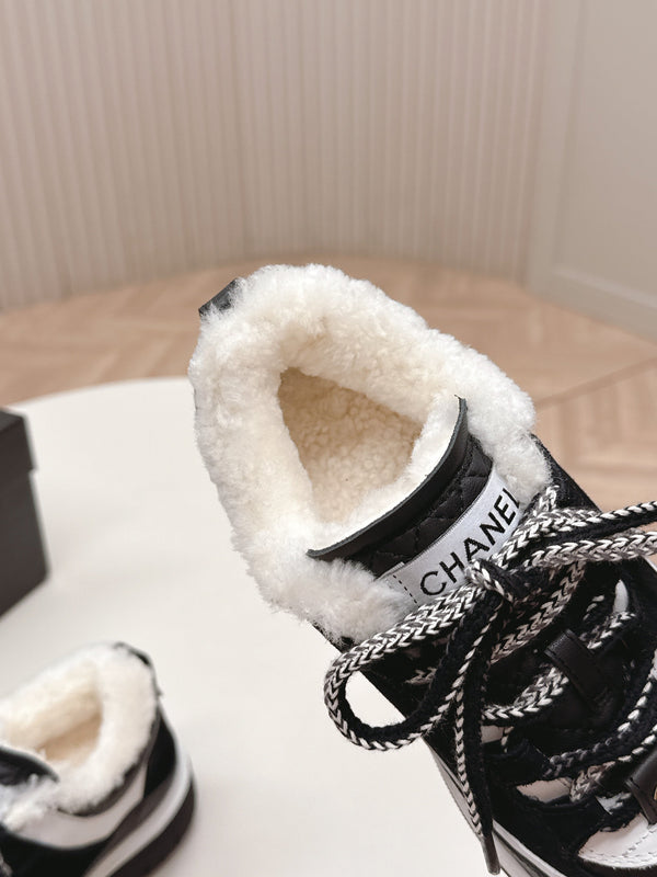 CC 25B Panda Sneakers Black White Fur Leather 542366