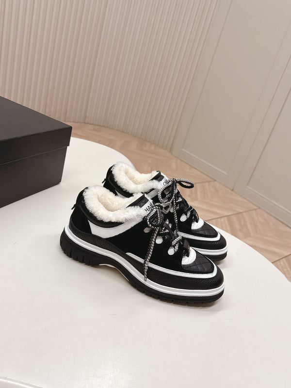 CC 25B Panda Sneakers Black White Fur Leather 542366