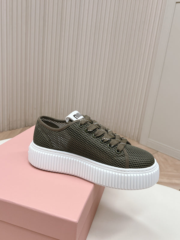 Miu Platform Sneakers Deep Olive Mesh 798602