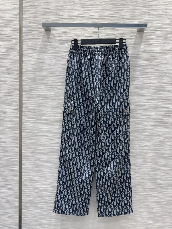 CD 2025 Monogram Straight Trouser Blue Grey Polyester