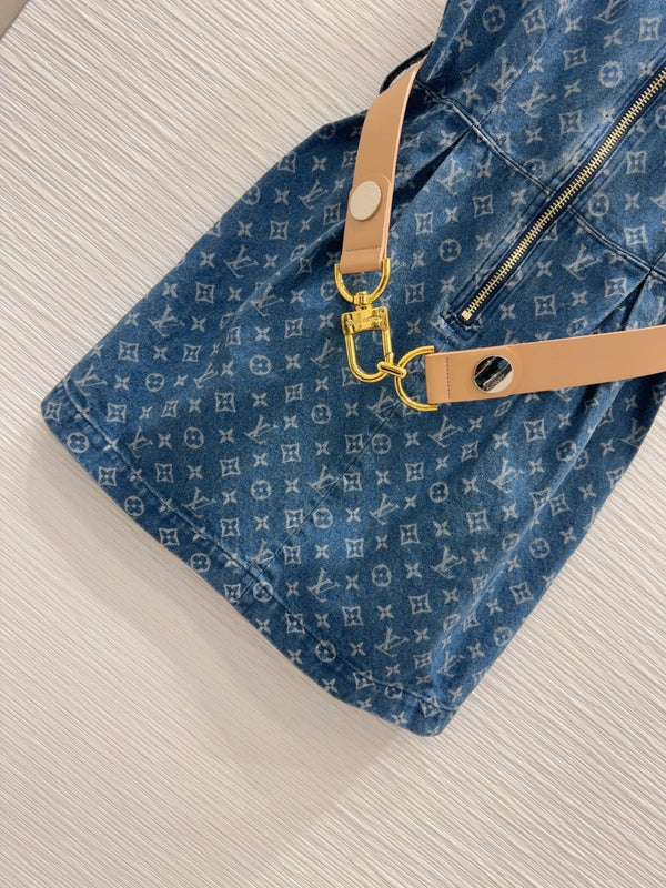 LV 25 News Denim Dress Blue Cotton