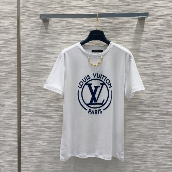 LV 25 News T-SHIRT White Blue Cotton