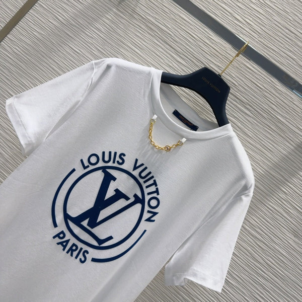 LV 25 News T-SHIRT White Blue Cotton