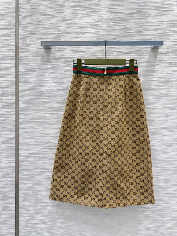 Gucci 2025 Long Skirt Camel and Ebony Polyester Fiber