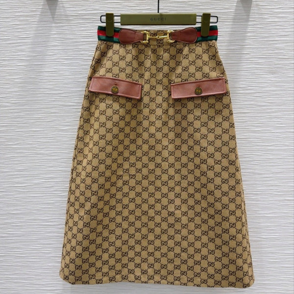 Gucci 2025 Long Skirt Camel and Ebony Polyester Fiber