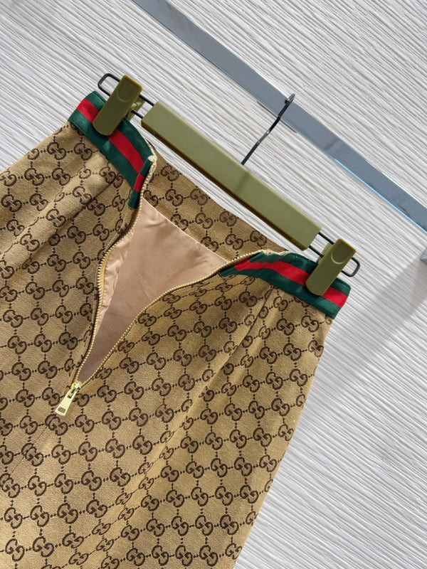 Gucci 2025 Long Skirt Camel and Ebony Polyester Fiber
