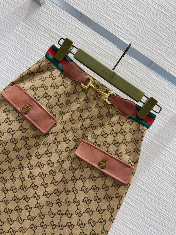 Gucci 2025 Long Skirt Camel and Ebony Polyester Fiber