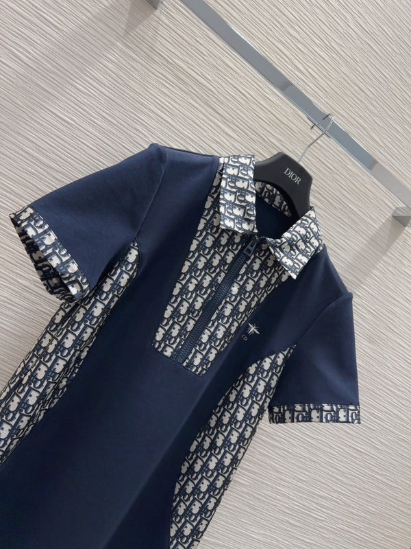 CD 25 Monogram Dress Bleu mix Beige Polyester