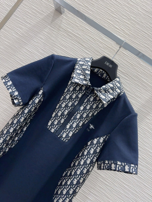 CD 25 Monogram Dress Bleu mix Beige Polyester