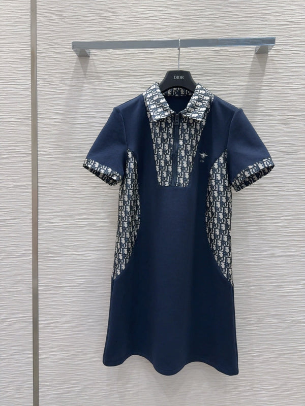 CD 25 Monogram Dress Blue mix Beige Polyester