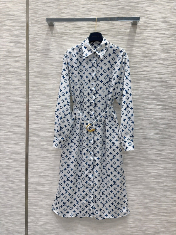 LV 25 Long Sleeve Dress Blue Polyester