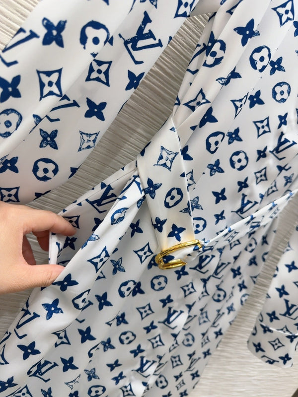 LV 25 Long Sleeve Dress Blue Polyester