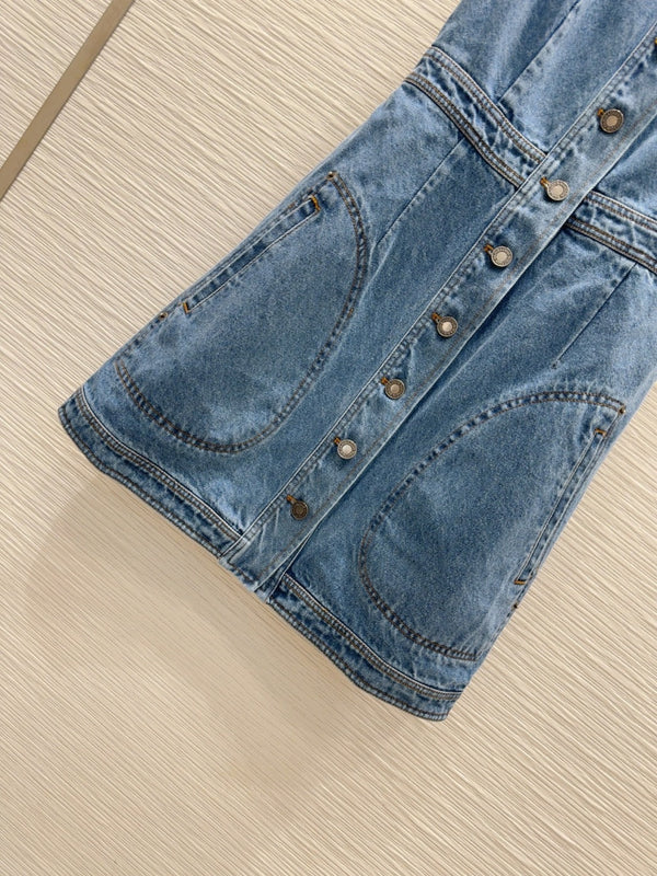 LV 25 Denim Dress With Pocket Blue Cotton