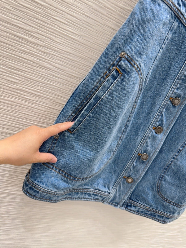 LV 25 Denim Dress With Pocket Blue Cotton