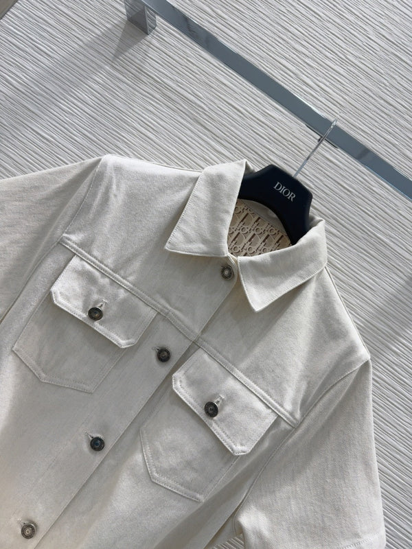 CD 2025 Short-sleeved Shirt Dress Light Beige Cotton