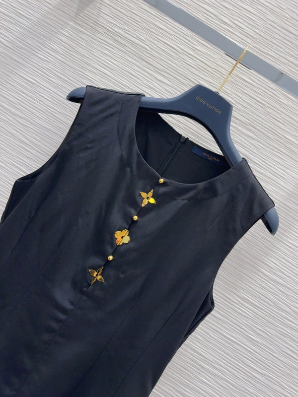 LV 25 Flower Vest Dress Black Tencel