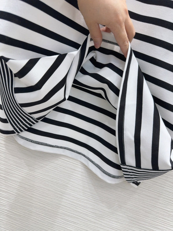 CD 2025 Striped Dress Black White Cotton