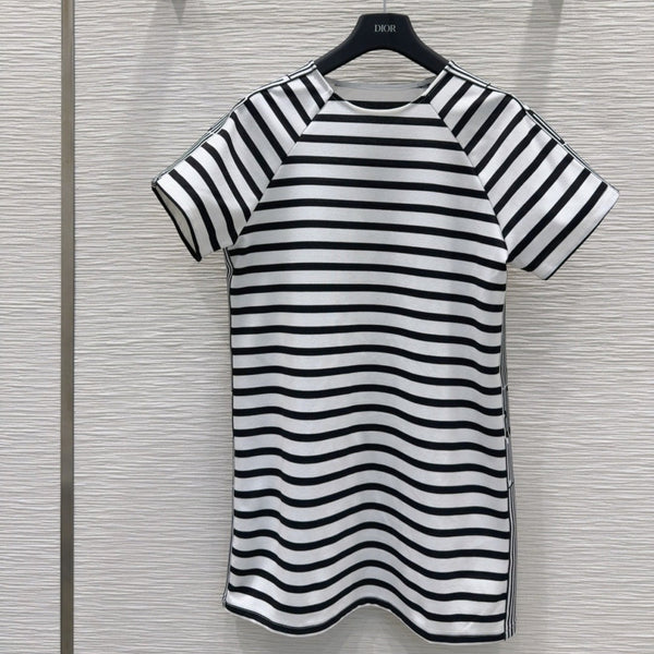 CD 2025 Striped Dress Black White Cotton