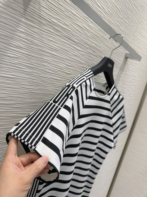 CD 2025 Striped Dress Black White Cotton