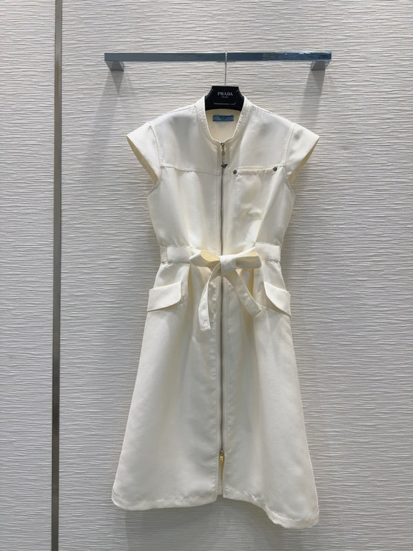 Prada 25 Bow Dress White Silk Wool Polyester