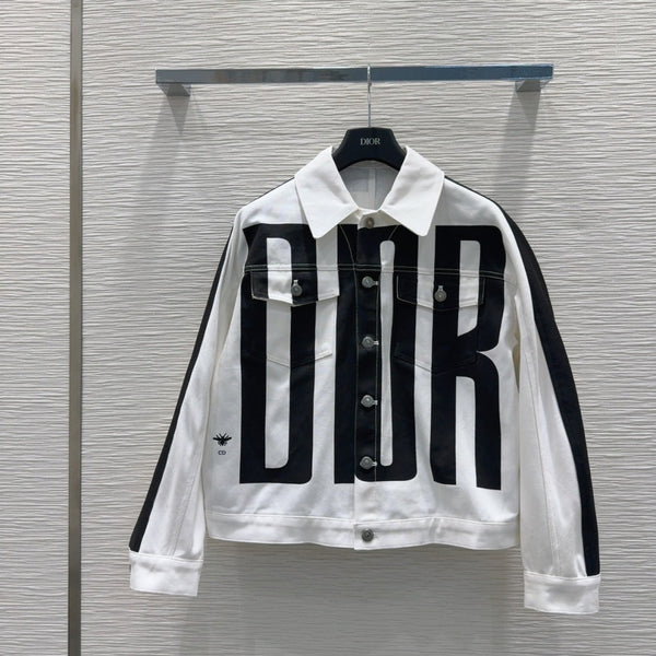 CD 2025 "Dior" Bomber Jacket Black White Cotton
