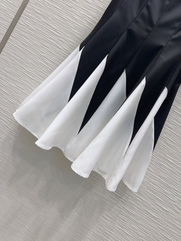 LV 25 Elegant Hepburn Style Suspender Dress Black White Polyester Wool