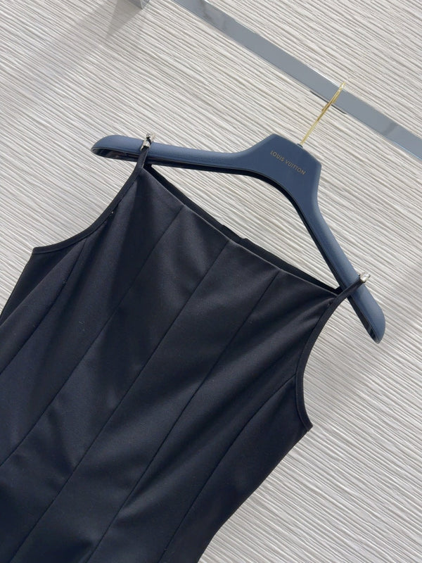 LV 25 Elegant Hepburn Style Suspender Dress Black White Polyester Wool