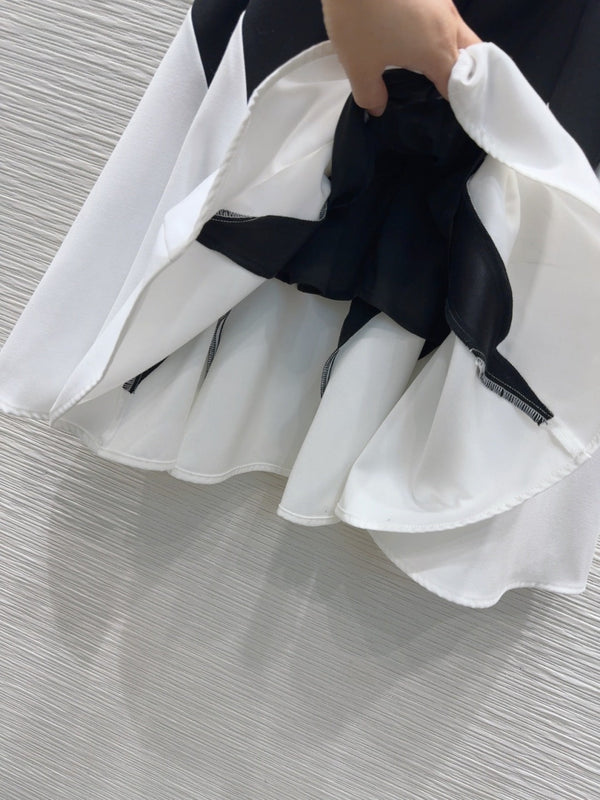 LV 25 Elegant Hepburn Style Suspender Dress Black White Polyester Wool