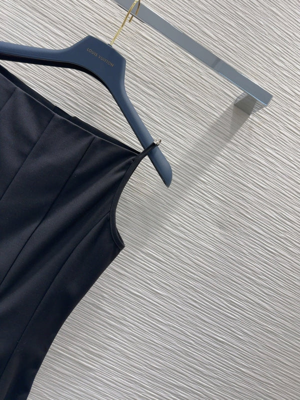 LV 25 Elegant Hepburn Style Suspender Dress Black White Polyester Wool