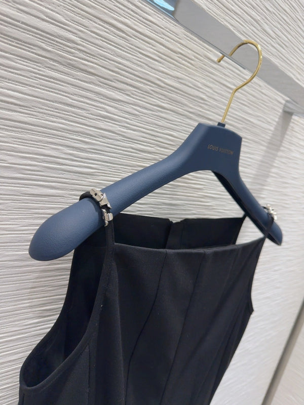 LV 25 Elegant Hepburn Style Suspender Dress Black White Polyester Wool