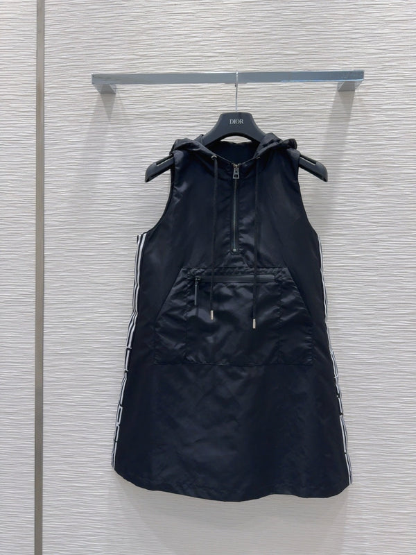 CD 2025 Hooded Vest Dress Black Polyester