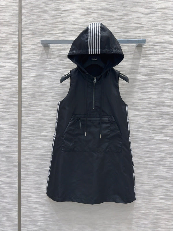 CD 2025 Hooded Vest Dress Black Polyester