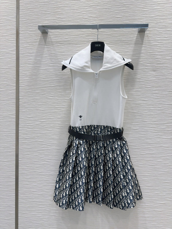 CD 2025 Vest Dress White mix Navy blue Cotton Polyester