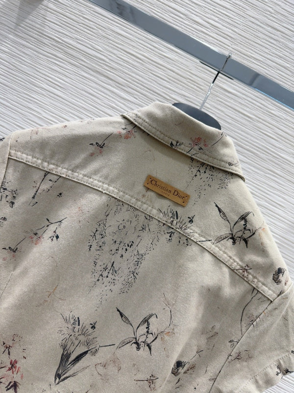 CD 25 Ink And Floral Dress Beige Cotton