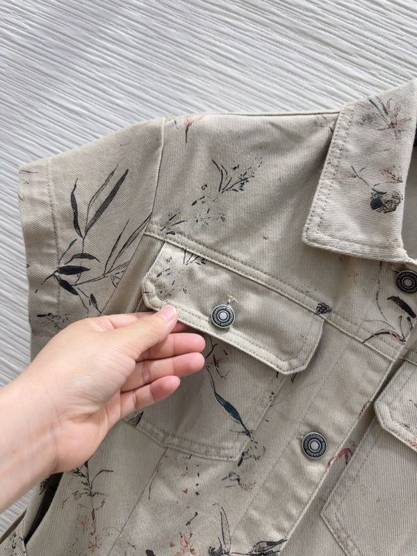 CD 25 Ink And Floral Dress Beige Cotton