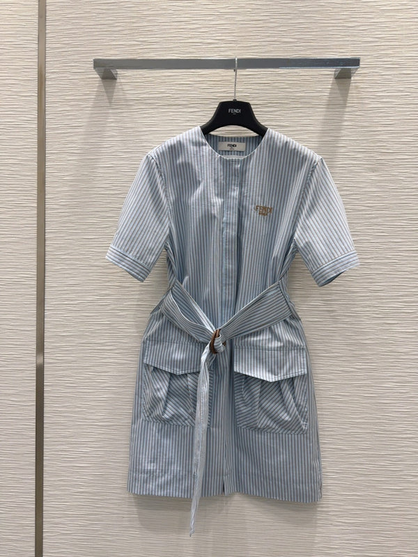 Fendi 25 Striped Dress Blue Cotton