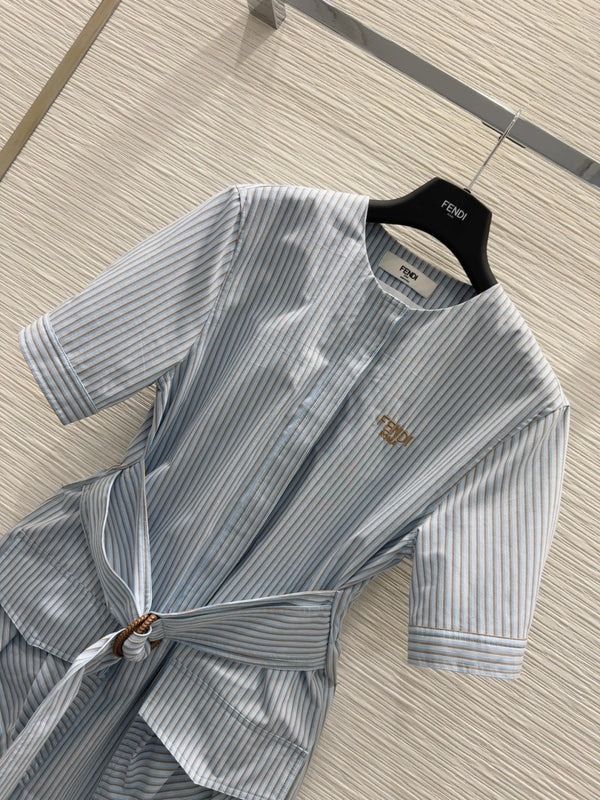 Fendi 25 Striped Dress Blue Cotton