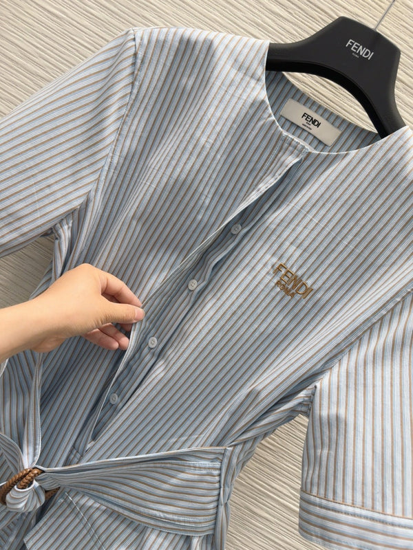 Fendi 25 Striped Dress Blue Cotton