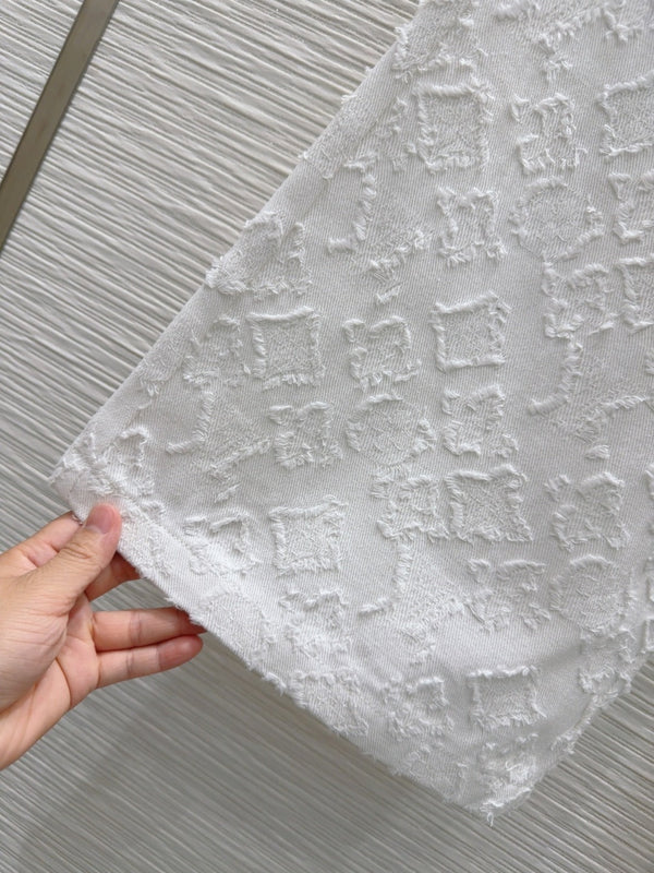 LV 25S Metal Pants Zipper Pants White Cotton