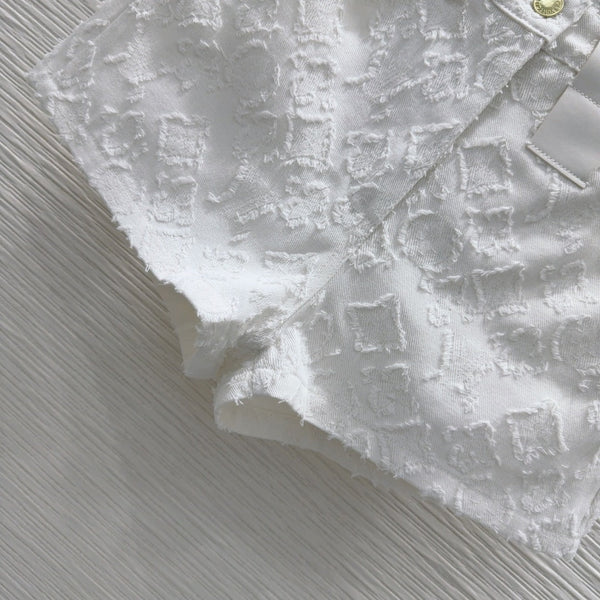 LV 25S Metal Pants Zipper Shorts White Cotton