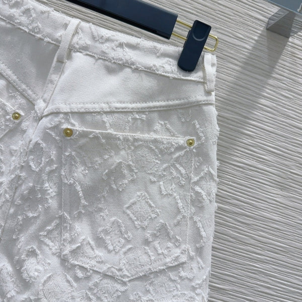 LV 25S Metal Pants Zipper Shorts White Cotton