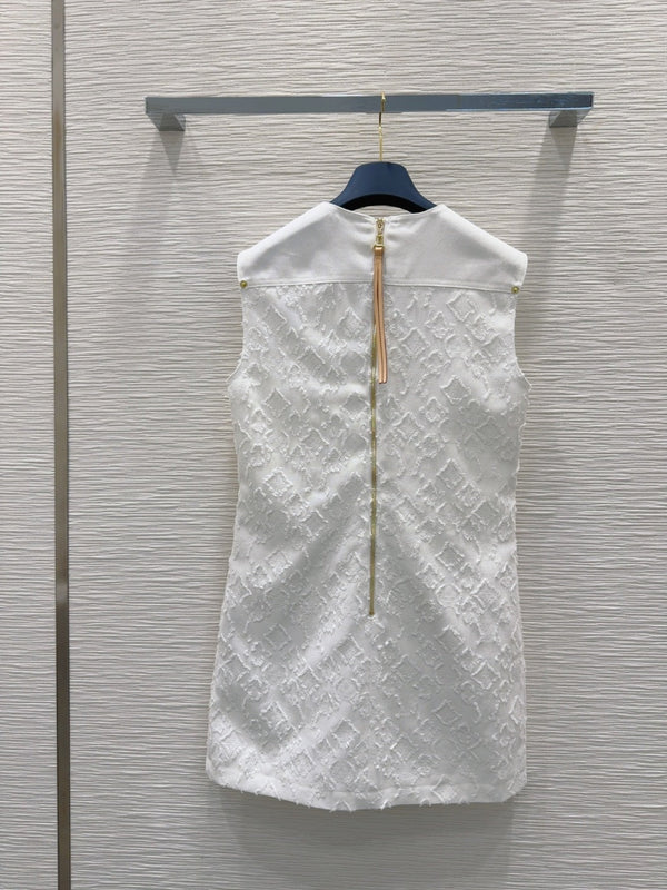LV 25S Back Zipper Cute Vest Dress White Cotton