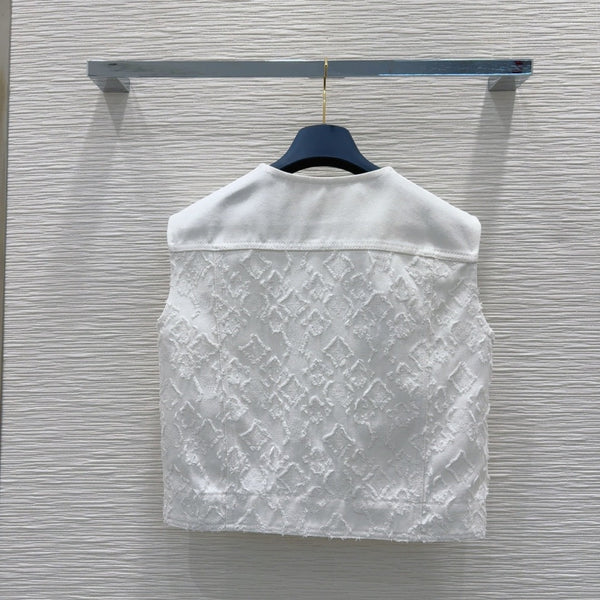LV 25S Monograw Jacquard Fabric Vest Jacket White Cotton