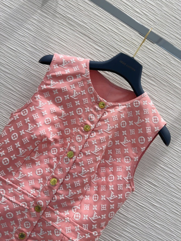 LV 25 White Logo Vest Dress Pink Cotton Wool