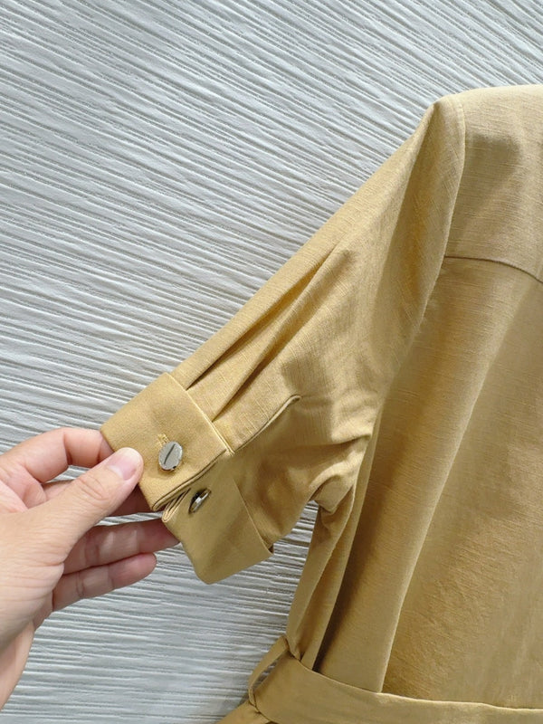 YSL 2025 Shirt Dress Beige Flax Cotton