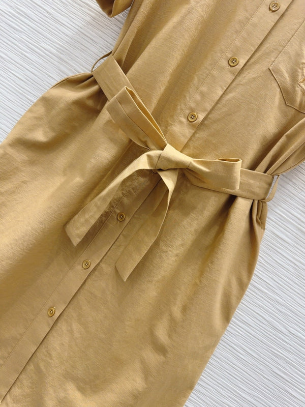 YSL 2025 Shirt Dress Beige Flax Cotton