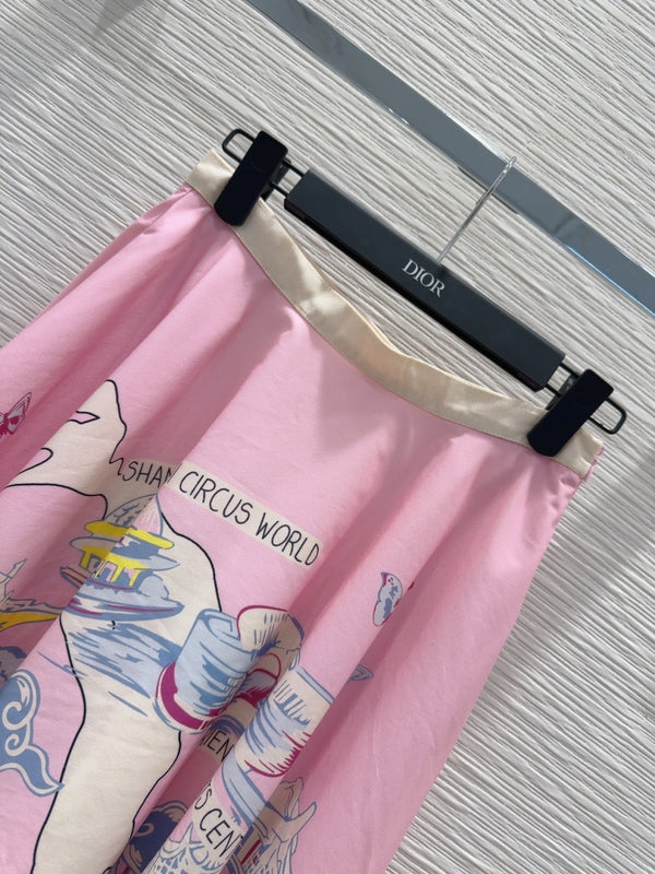 CD 25 Jupe longue rose couleurs mélangées polyester
