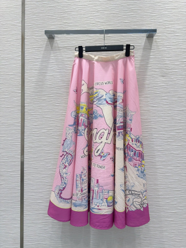 CD 25 Jupe longue rose couleurs mélangées polyester